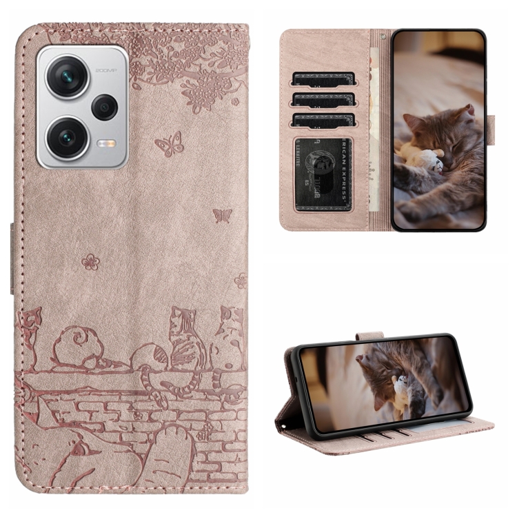 

For Xiaomi Redmi Note 12 Pro Speed Cat Embossing Pattern Leather Phone Case with Lanyard(Grey)