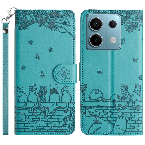 

For Xiaomi Redmi Note 13 Pro 5G Cat Embossing Pattern Leather Phone Case with Lanyard(Blue)