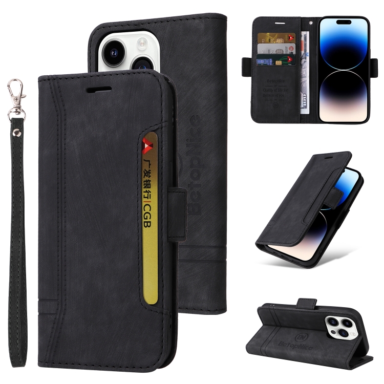 

For iPhone 15 Pro Max BETOPNICE Dual-side Buckle Leather Phone Case(Black)