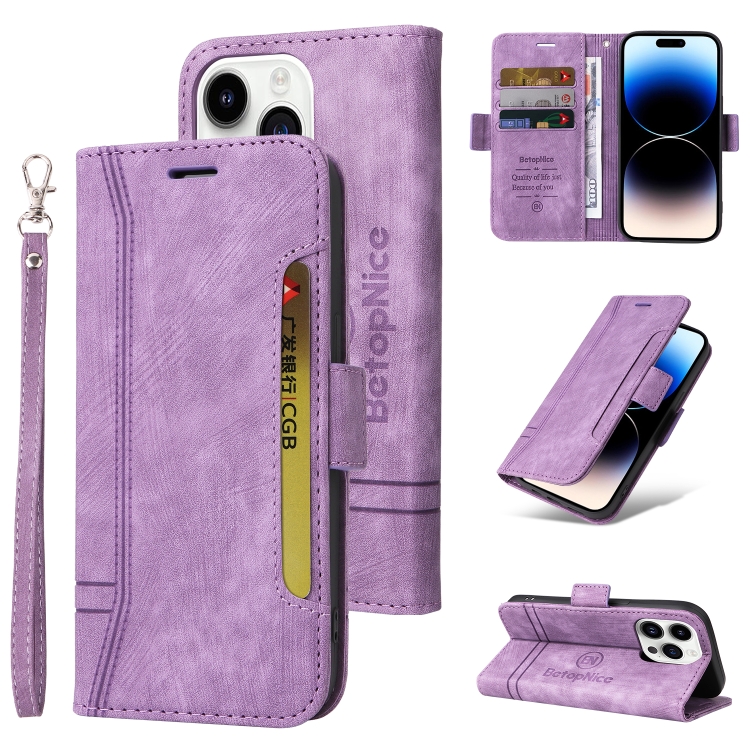 

For iPhone 15 Pro Max BETOPNICE Dual-side Buckle Leather Phone Case(Purple)