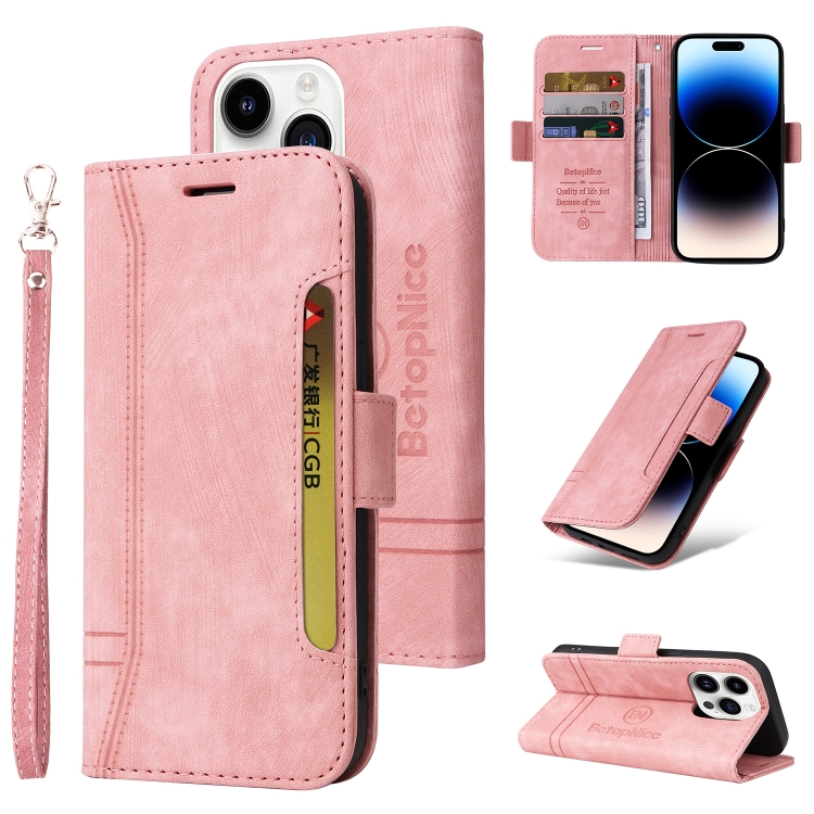

For iPhone 15 Pro BETOPNICE Dual-side Buckle Leather Phone Case(Pink)