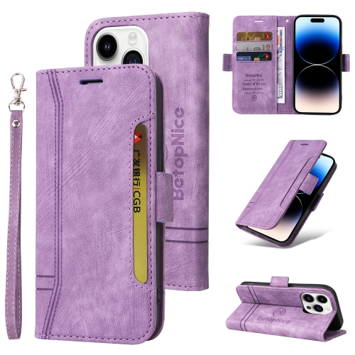 

For iPhone 15 Pro BETOPNICE Dual-side Buckle Leather Phone Case(Purple)