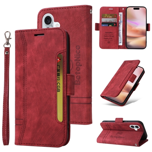 

For iPhone 16 Plus BETOPNICE Dual-side Buckle Leather Phone Case(Red)