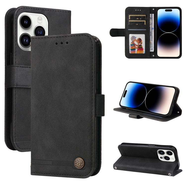 

For iPhone 15 Pro Max Skin Feel Life Tree Leather Phone Case(Black)