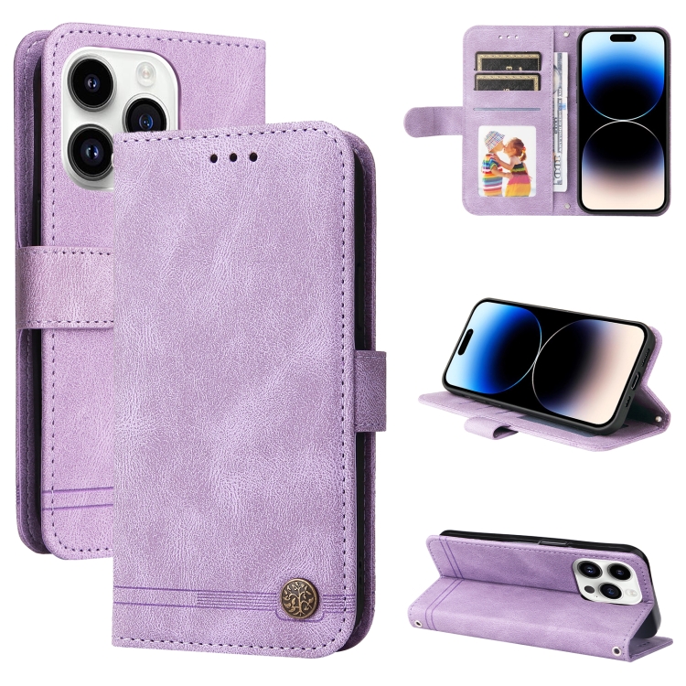 

For iPhone 15 Pro Skin Feel Life Tree Leather Phone Case(Purple)