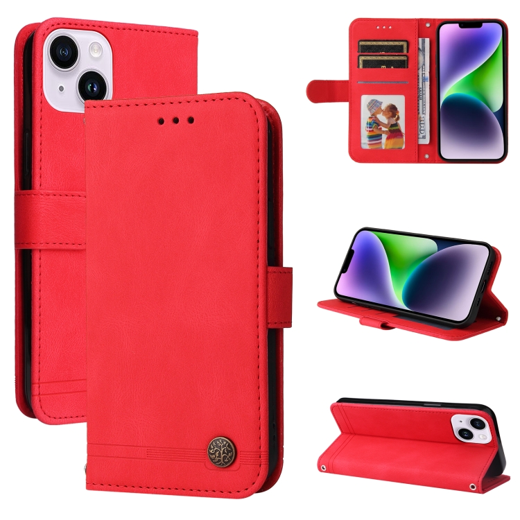 

For iPhone 15 Skin Feel Life Tree Leather Phone Case(Red)