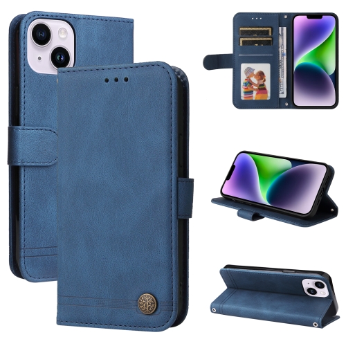 

For iPhone 15 Plus Skin Feel Life Tree Leather Phone Case(Blue)