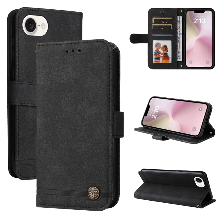 

For iPhone 16e Skin Feel Life Tree Leather Phone Case(Black)