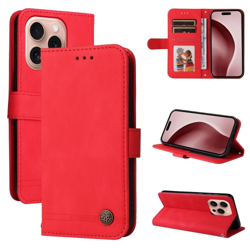

For iPhone 16 Pro Skin Feel Life Tree Leather Phone Case(Red)