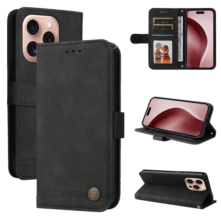 

For iPhone 16 Pro Skin Feel Life Tree Leather Phone Case(Black)