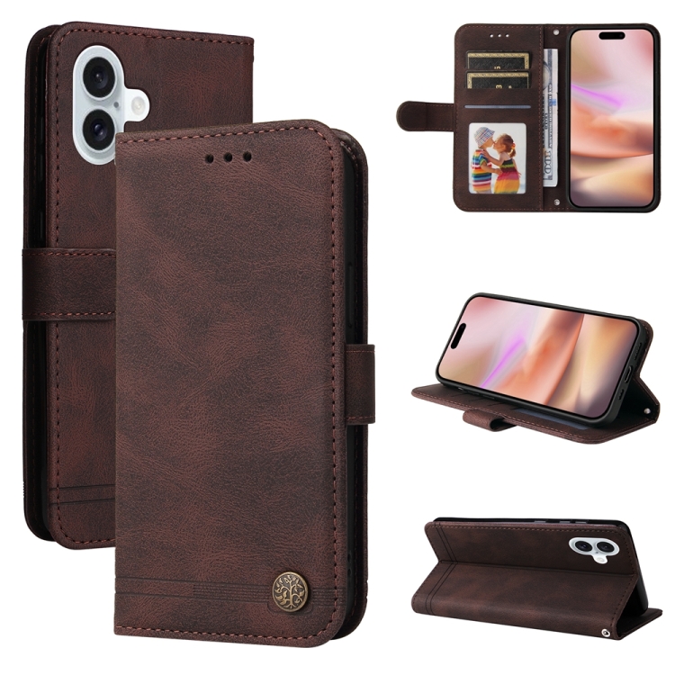

For iPhone 16 Plus Skin Feel Life Tree Leather Phone Case(Brown)