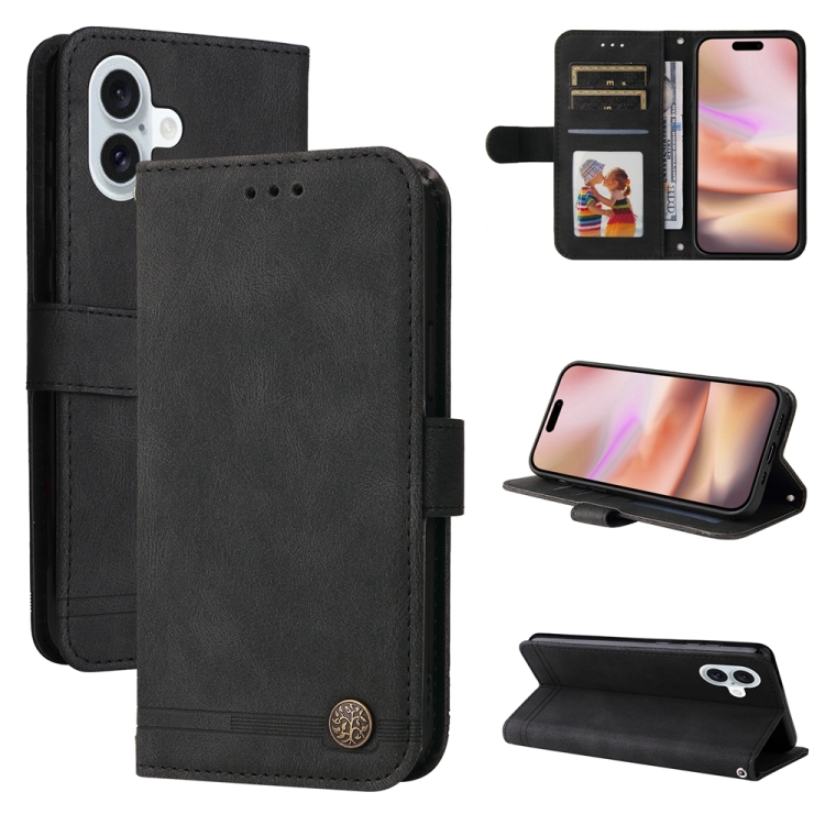 

For iPhone 16 Plus Skin Feel Life Tree Leather Phone Case(Black)