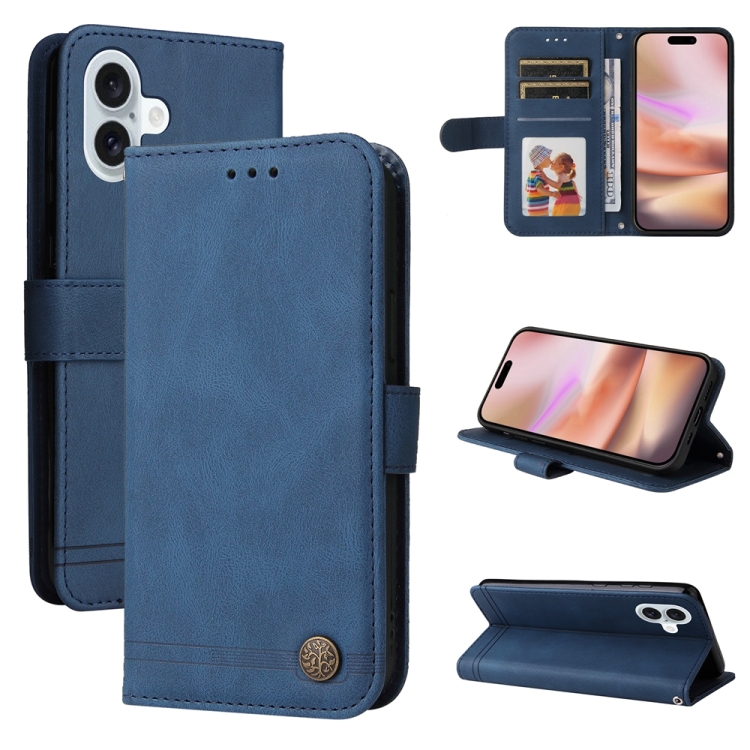 

For iPhone 16 Plus Skin Feel Life Tree Leather Phone Case(Blue)