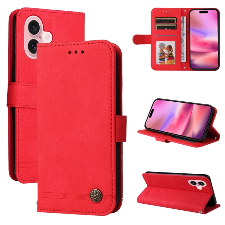 

For iPhone 16 Skin Feel Life Tree Leather Phone Case(Red)