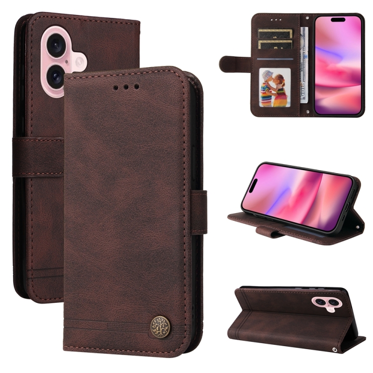 

For iPhone 16 Skin Feel Life Tree Leather Phone Case(Brown)