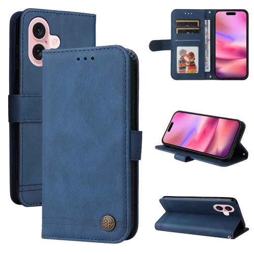 

For iPhone 16 Skin Feel Life Tree Leather Phone Case(Blue)