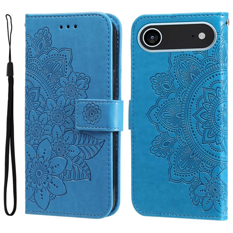 

For iPhone 17 Air Seven-petal Flowers Embossing Leather Phone Case(Blue)