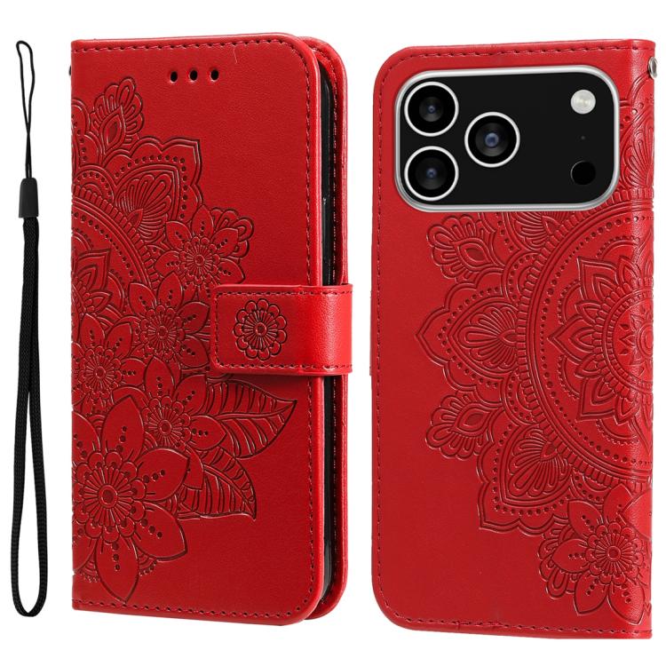

For iPhone 17 Pro Seven-petal Flowers Embossing Leather Phone Case(Red)