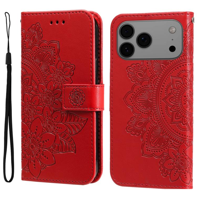 

For iPhone 17 Pro Max Seven-petal Flowers Embossing Leather Phone Case(Red)