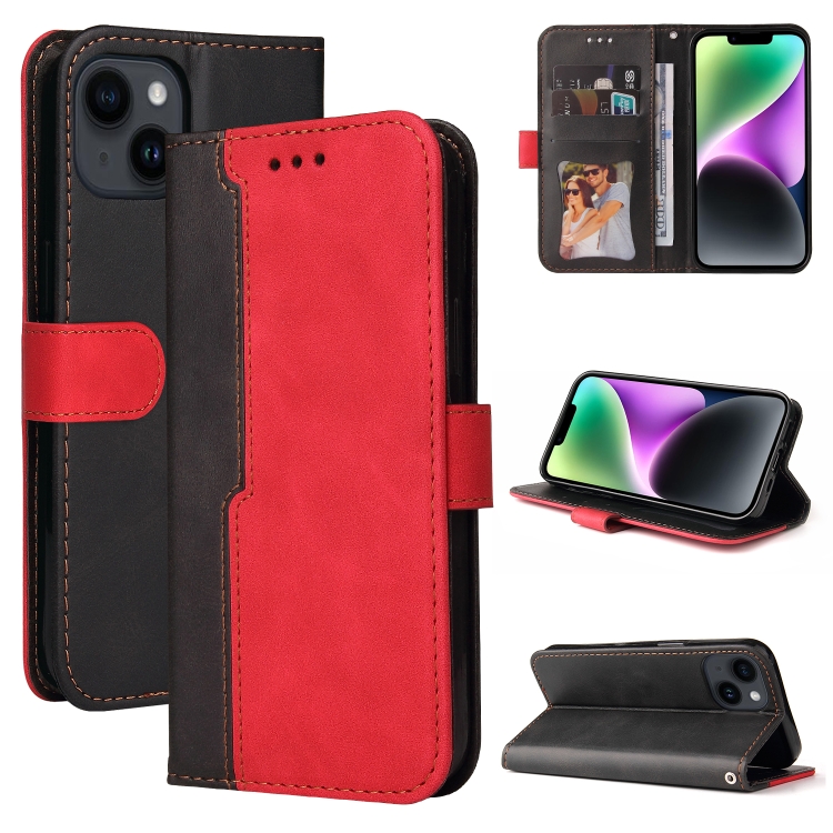 

For iPhone 15 Stitching-color Leather Phone Case(Red)