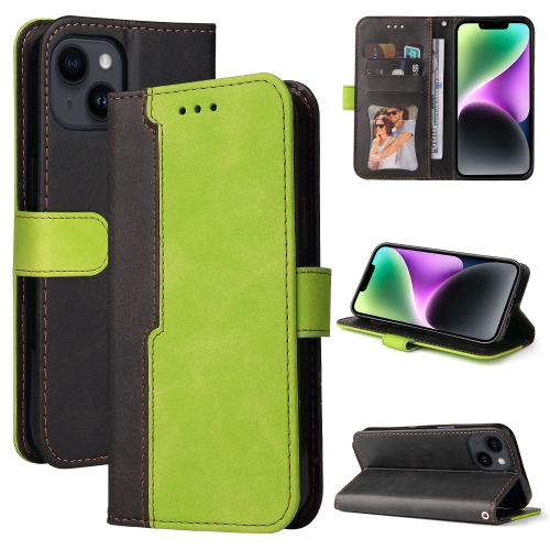 

For iPhone 15 Plus Stitching-color Leather Phone Case(Green)