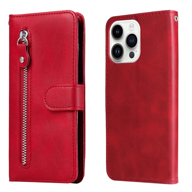 

For iPhone 15 Pro Max Fashion Calf Texture Zipper Leather Phone Case(Red)
