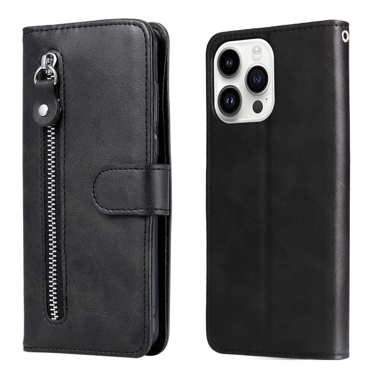 

For iPhone 15 Pro Max Fashion Calf Texture Zipper Leather Phone Case(Black)