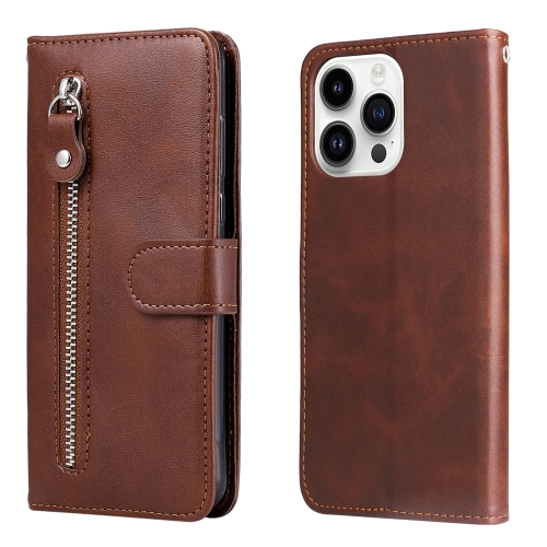 

For iPhone 15 Pro Max Fashion Calf Texture Zipper Leather Phone Case(Brown)