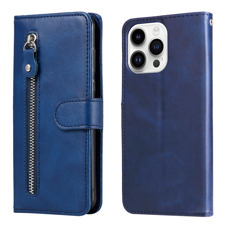 

For iPhone 15 Pro Fashion Calf Texture Zipper Leather Phone Case(Blue)