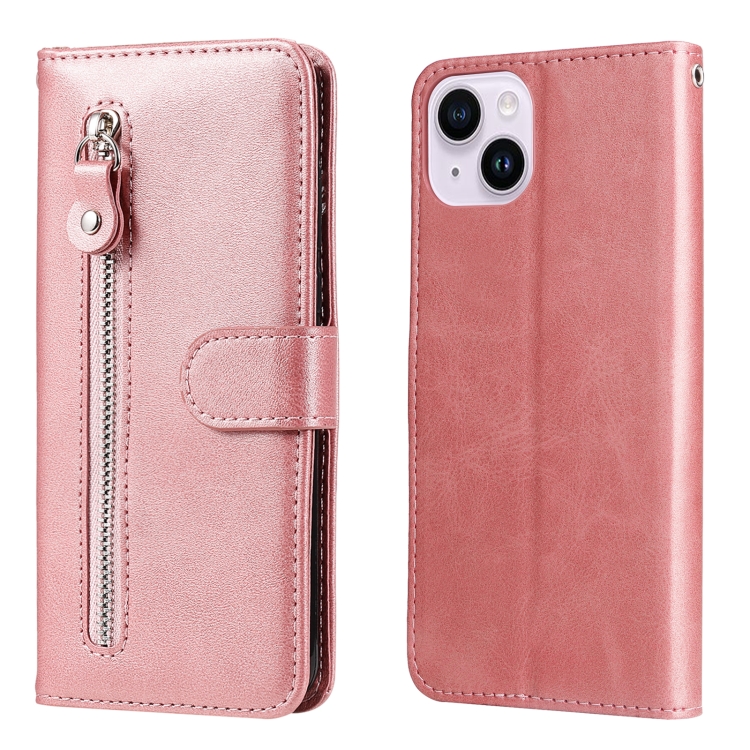 

For iPhone 15 Fashion Calf Texture Zipper Leather Phone Case(Rose Gold)