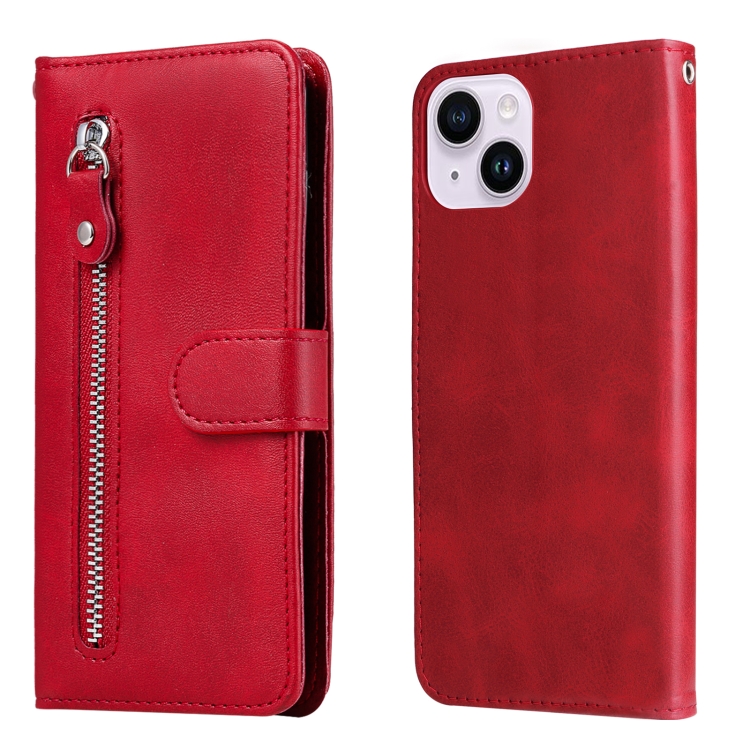 

For iPhone 15 Plus Fashion Calf Texture Zipper Leather Phone Case(Red)