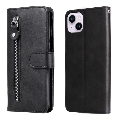 

For iPhone 15 Plus Fashion Calf Texture Zipper Leather Phone Case(Black)