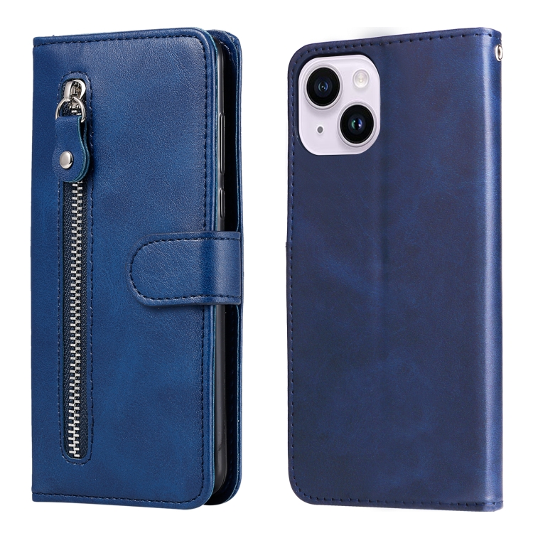 

For iPhone 15 Plus Fashion Calf Texture Zipper Leather Phone Case(Blue)