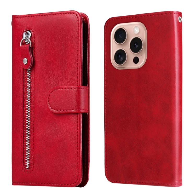 

For iPhone 16 Pro Fashion Calf Texture Zipper Leather Phone Case(Red)