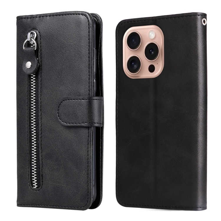 

For iPhone 16 Pro Fashion Calf Texture Zipper Leather Phone Case(Black)