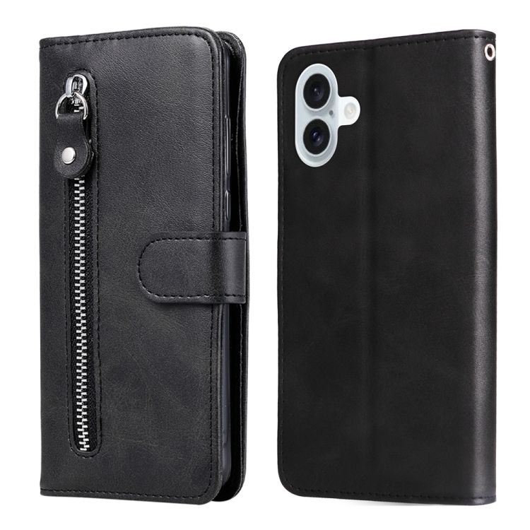 

For iPhone 16 Plus Fashion Calf Texture Zipper Leather Phone Case(Black)