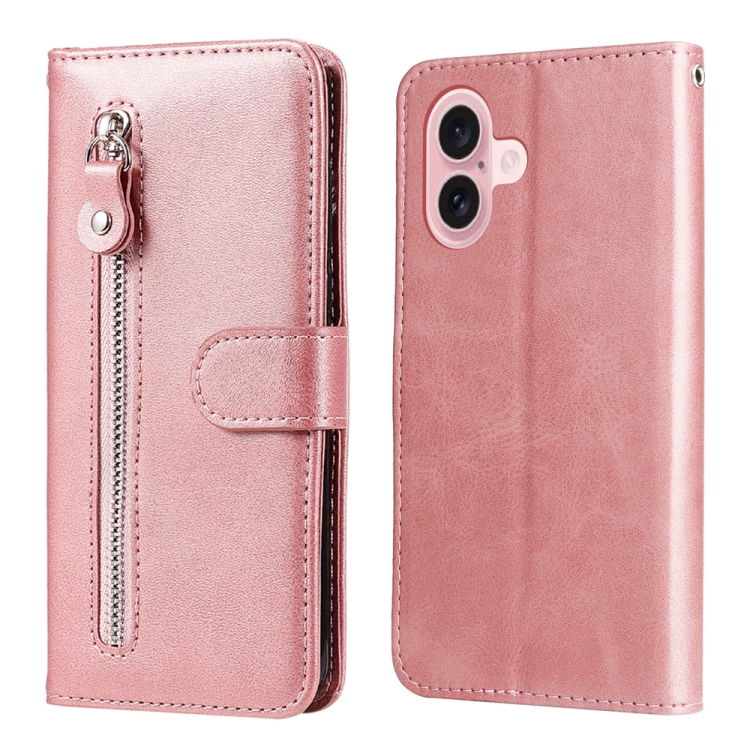 

For iPhone 16 Fashion Calf Texture Zipper Leather Phone Case(Rose Gold)