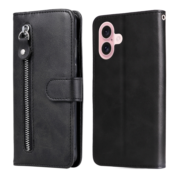 

For iPhone 16 Fashion Calf Texture Zipper Leather Phone Case(Black)