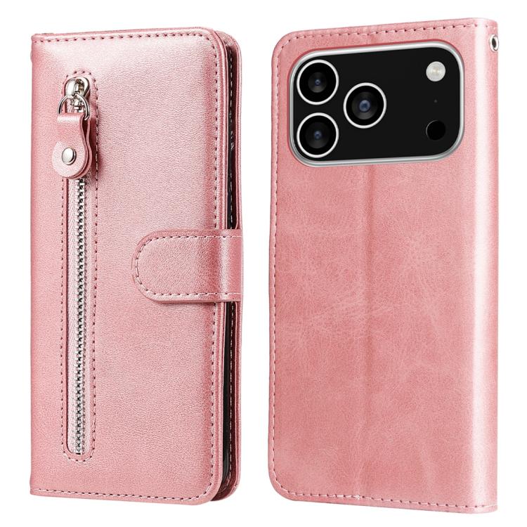 

For iPhone 17 Pro Fashion Calf Texture Zipper Leather Phone Case(Rose Gold)