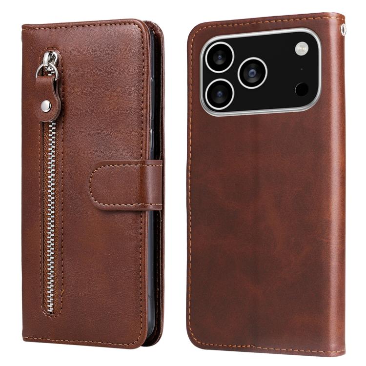 

For iPhone 17 Pro Fashion Calf Texture Zipper Leather Phone Case(Brown)