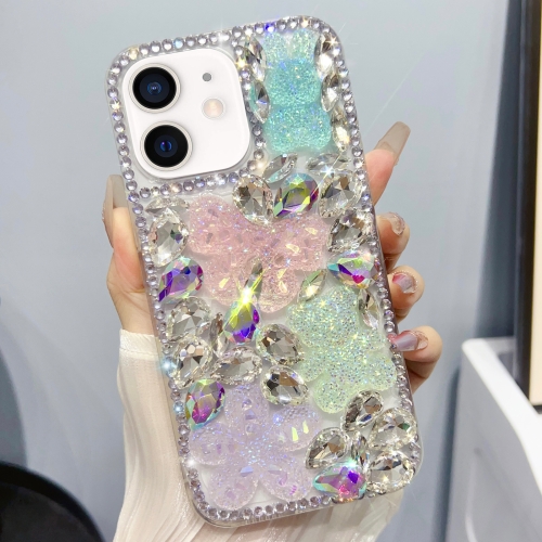 

For iPhone 11 Ice Crystal Bow Knot Full Diamond TPU Phone Case(Pink+Blue)