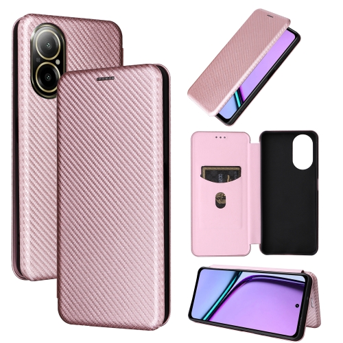 For Realme C67 4G Carbon Fiber Texture Flip Leather Phone Case(Pink) shenhua watch women automatic waterproof top brand mechanical watches pink self wind leather hollow clocks elegant ladies watch