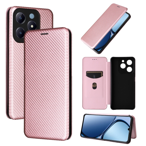 

For Realme C61 / C63 Carbon Fiber Texture Flip Leather Phone Case(Pink)