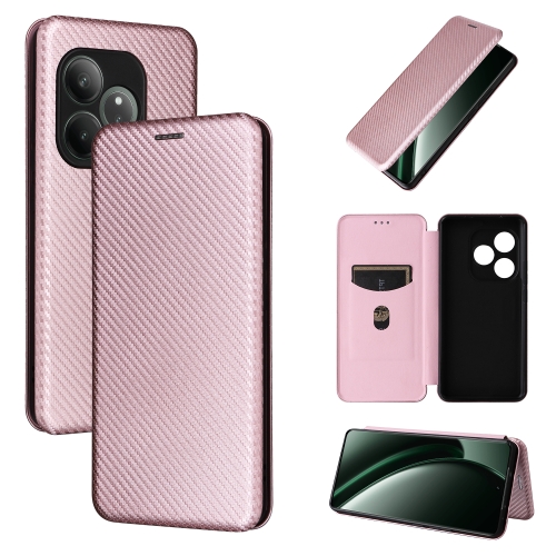 

For Realme GT 6 / GT 6T Carbon Fiber Texture Flip Leather Phone Case(Pink)
