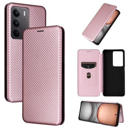 

For Realme C75 4G Carbon Fiber Texture Flip Leather Phone Case(Pink)