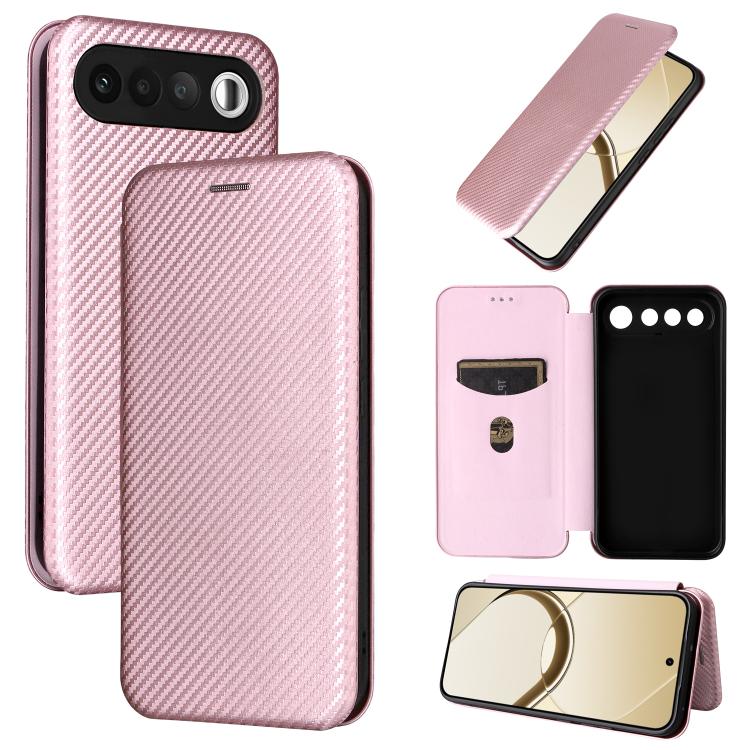 

For Realme 16 5G Carbon Fiber Texture Flip Leather Phone Case(Pink)