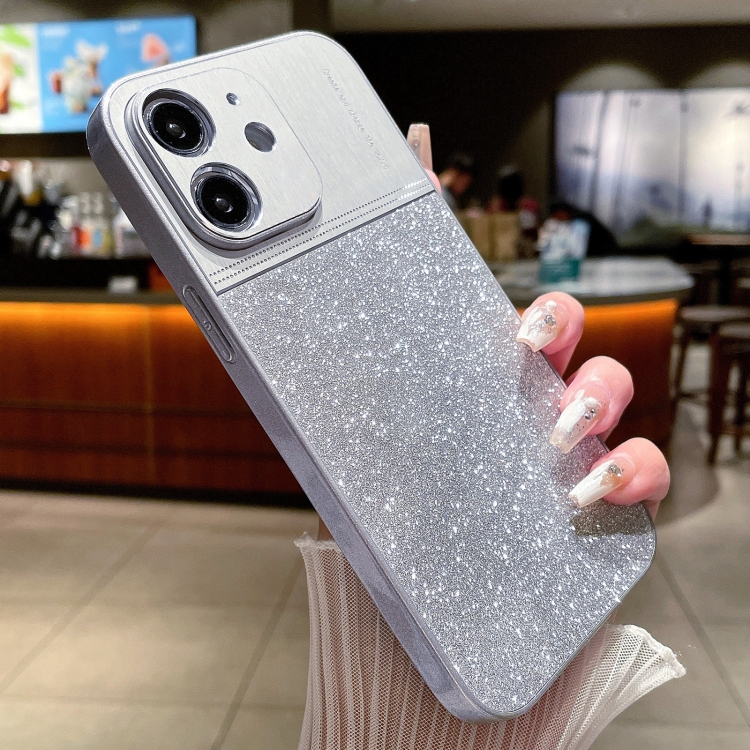 

For iPhone 12 Metallic Glitter Powder Shockproof Phone Case(Grey)