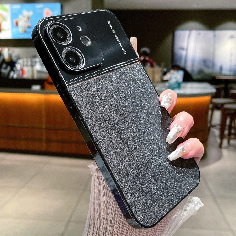 

For iPhone 12 Metallic Glitter Powder Shockproof Phone Case(Black)