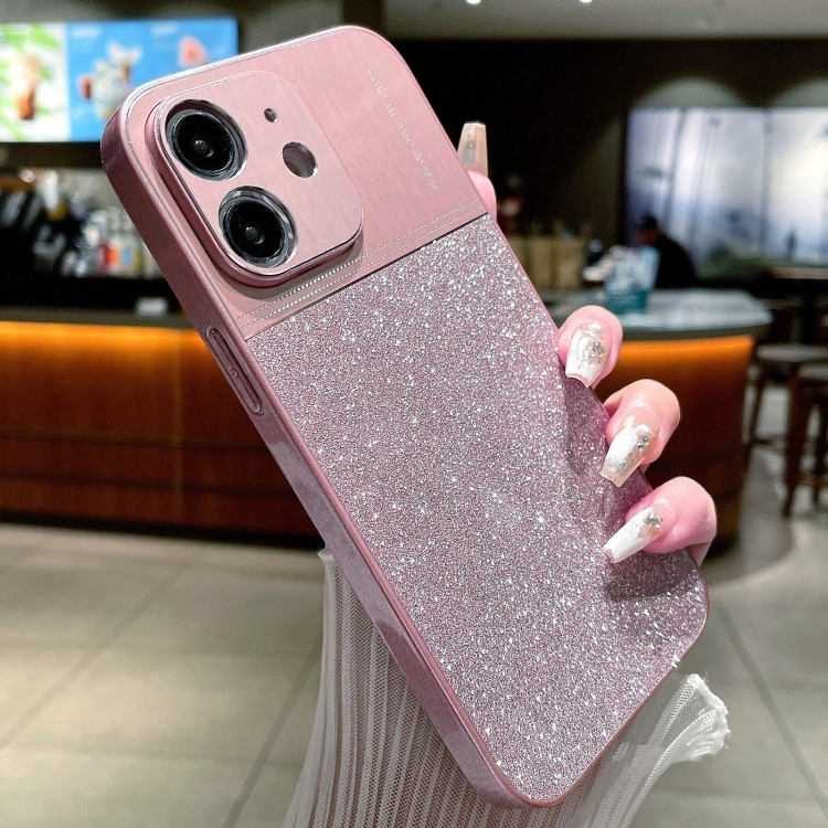 

For iPhone 12 Metallic Glitter Powder Shockproof Phone Case(Pink)