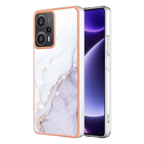 

For Xiaomi Poco F5 5G/Redmi Note 12 Turbo Electroplating Marble Dual-side IMD Phone Case(White 006)